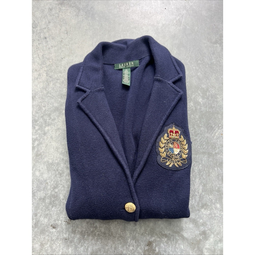 Ralph Lauren cardigan  Sweater Navy Crest Logo Patch Classic Preppy Xs Sku325 - Picture 9 of 9